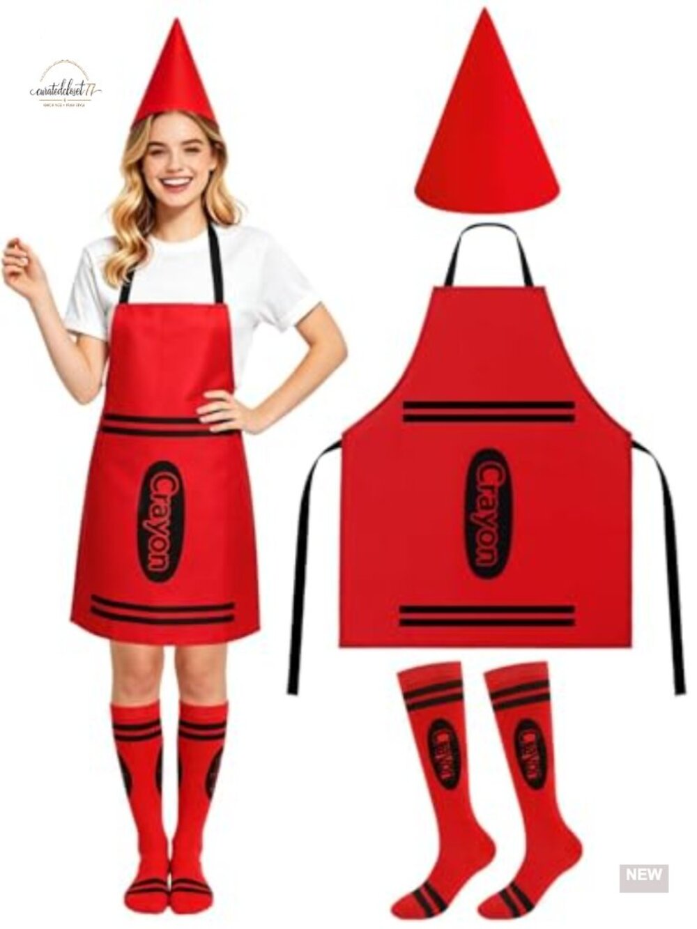 Crayon Apron Gnome Cone Hat Costume Set Adult Felt Halloween Party